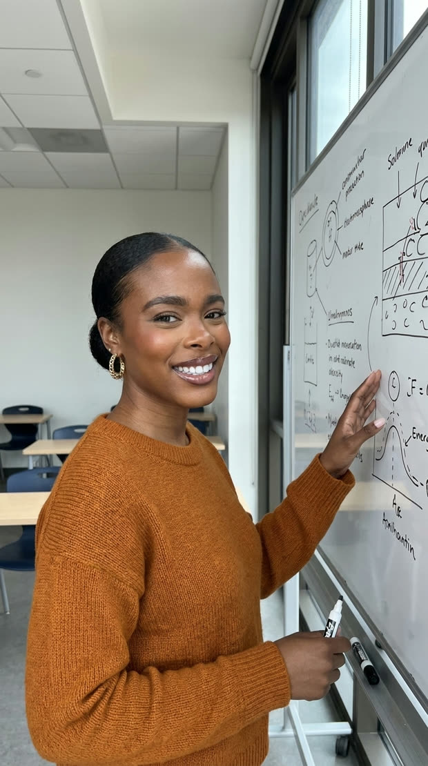 The presenter teaching at a whiteboard