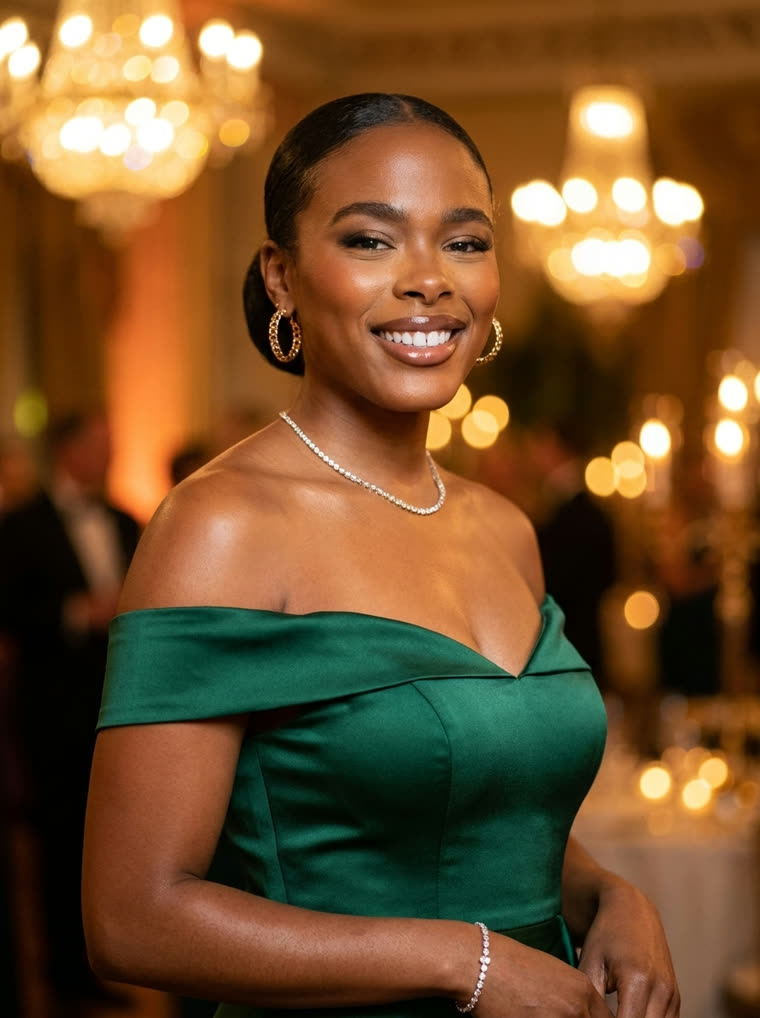 The same person in evening wear at a gala